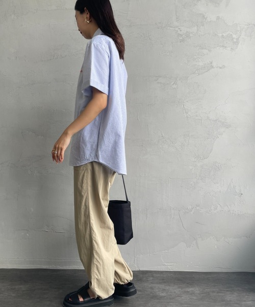 DANTON（ダントン）の「[DANTON/ダントン] ラウンドカラー プルオーバー ショートスリーブシャツ(ギンガム, ストライプ)（シャツ/ブラウス・レディース・ブラック/サックスブルー/ネイビー・38/42/40）」の10枚目の写真