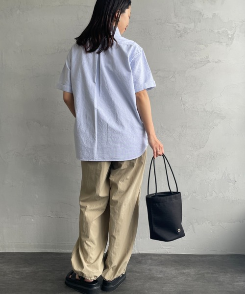 DANTON（ダントン）の「[DANTON/ダントン] ラウンドカラー プルオーバー ショートスリーブシャツ(ギンガム, ストライプ)（シャツ/ブラウス・レディース・ブラック/サックスブルー/ネイビー・38/42/40）」の11枚目の写真