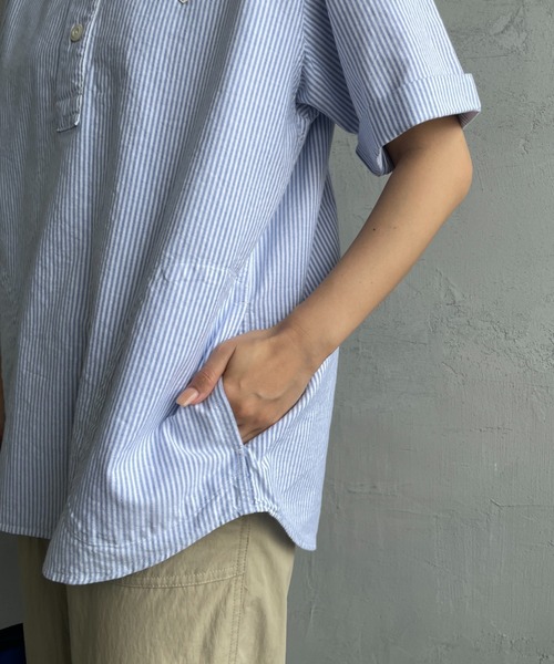 DANTON（ダントン）の「[DANTON/ダントン] ラウンドカラー プルオーバー ショートスリーブシャツ(ギンガム, ストライプ)（シャツ/ブラウス・レディース・ブラック/サックスブルー/ネイビー・38/42/40）」の13枚目の写真