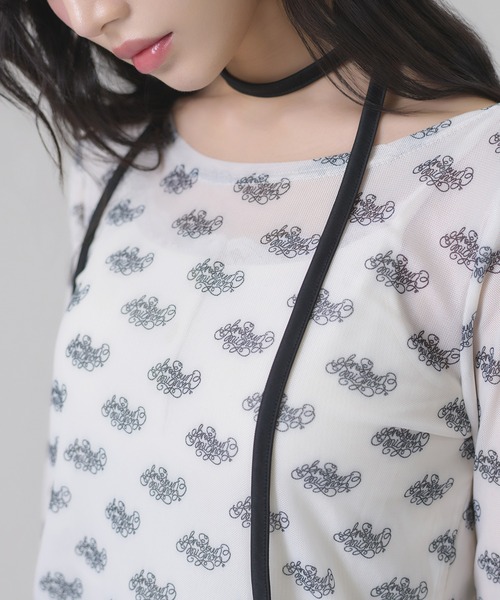 apres jour mignon(アプレジュールミニョン)の「タイ付きシアープリントトップス(Tシャツ/カットソー・レディース・オフホワイト/ブラック・フリー/LARGE)」の5枚目の写真