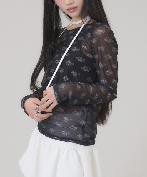 apres jour mignon(アプレジュールミニョン)の「タイ付きシアープリントトップス(Tシャツ/カットソー・レディース・オフホワイト/ブラック・フリー/LARGE)」の16枚目の写真