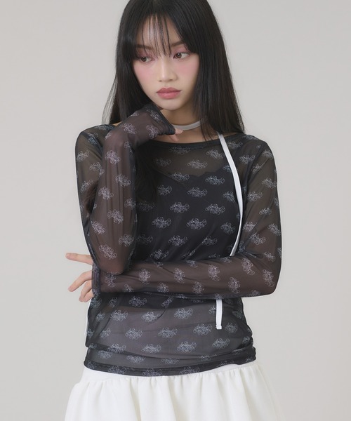 apres jour mignon(アプレジュールミニョン)の「タイ付きシアープリントトップス(Tシャツ/カットソー・レディース・オフホワイト/ブラック・フリー/LARGE)」の14枚目の写真