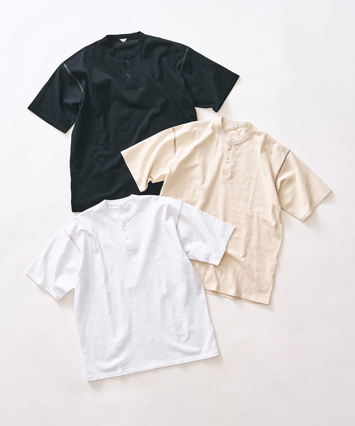 417 EDIFICE(フォーワンセブンエディフィス)の「トーナルステッチ ヘンリーネックTシャツ(Tシャツ/カットソー・メンズ・アイボリー/ブラック/ホワイト・LARGE/MEDIUM)」の4枚目の写真