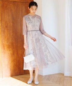 花柄刺繍×チュールレイヤードドレス/結婚式/パーティー/お呼ばれ