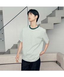 グリーンマルチストライプセミオーバーフィット半袖Tシャツ