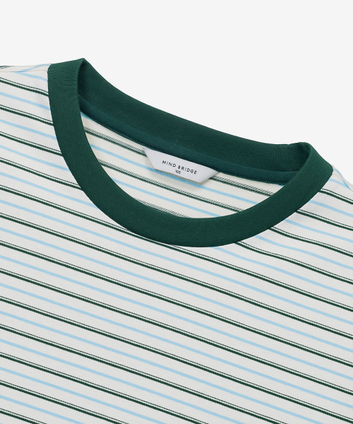 MINDBRIDGE(マインドブリッジ)の「グリーンマルチストライプセミオーバーフィット半袖Tシャツ(Tシャツ/カットソー・メンズ・グリーン・95/100/105/110)」の4枚目の写真