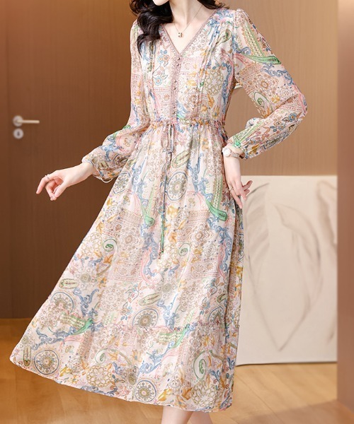 LUCPY(ラクピー)の「ペイズリープリントシフォンワンピース(ワンピース・レディース・ピンク・XX-LARGE/X-LARGE/LARGE/MEDIUM)」の3枚目の写真