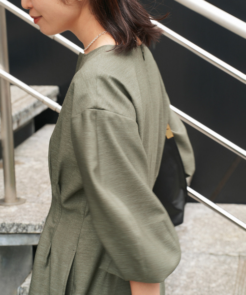 VERMEIL par iena(ヴェルメイユパーイエナ)の「《一部WEB限定》FLAXASA jewel ox ウエストシェイプワンピース(ワンピース・レディース・ネイビー/ブラウン/カーキ・40/38/36)」の13枚目の写真