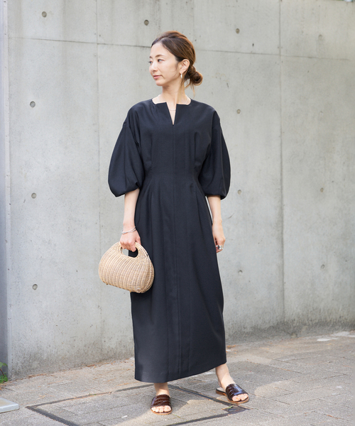VERMEIL par iena(ヴェルメイユパーイエナ)の「《一部WEB限定》FLAXASA jewel ox ウエストシェイプワンピース(ワンピース・レディース・ネイビー/ブラウン/カーキ・40/38/36)」の21枚目の写真