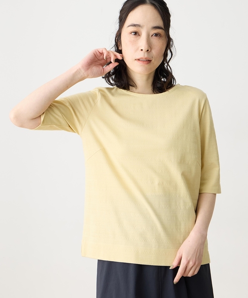 DECOY SINCE 1981（デコイシンスイチキュウハチイチ）の「【ひやさらコットン】ジャガード6分袖Tシャツ【綿100％・接触冷感・UVカット】（Tシャツ/カットソー・レディース・ホワイト/ネイビー/イエロー・M/L/LL）」の18枚目の写真