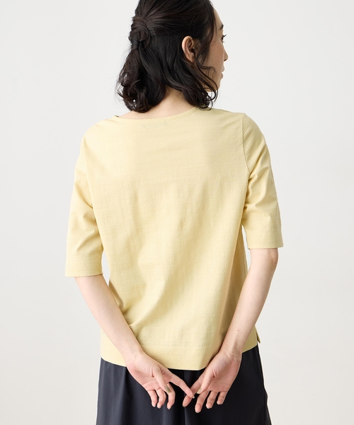 DECOY SINCE 1981（デコイシンスイチキュウハチイチ）の「【ひやさらコットン】ジャガード6分袖Tシャツ【綿100％・接触冷感・UVカット】（Tシャツ/カットソー・レディース・ホワイト/ネイビー/イエロー・M/L/LL）」の20枚目の写真