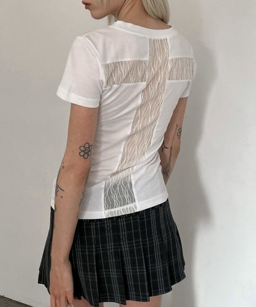 FANCY CLUB(ファンシークラブ)の「A'GEM/9 × .kom 『FANCY CLUB/ファンシークラブ』BACK CROSS TEE/バッククロスTシャツ(Tシャツ/カットソー・レディース・ホワイト/ライトグリーン/ブラック/イエロー/ピンク・FREE)」の1枚目の写真
