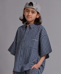 PAIRMANON STREET | 【90-160cm】サッカーチェック オーバーサイズ 半袖シャツ【PAIRMANON STREET】(シャツ/ブラウス)