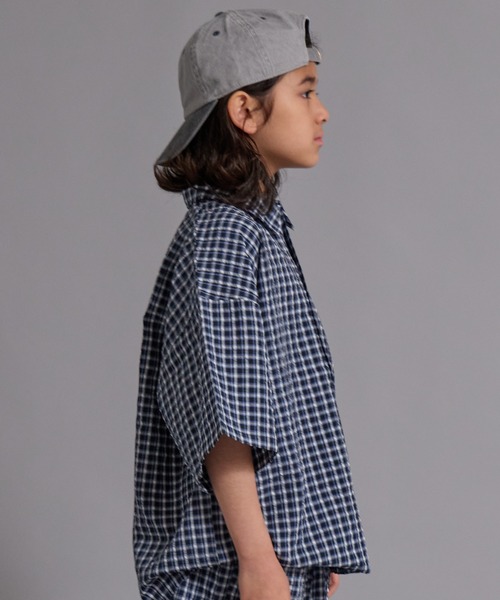 PAIRMANON STREET(ペアマノンストリート)の「【90-160cm】サッカーチェック オーバーサイズ 半袖シャツ【PAIRMANON STREET】(シャツ/ブラウス・キッズ・ブラック/ネイビー/ブラウン/グリーン・160/130/140/120/150/100/110/90)」の5枚目の写真