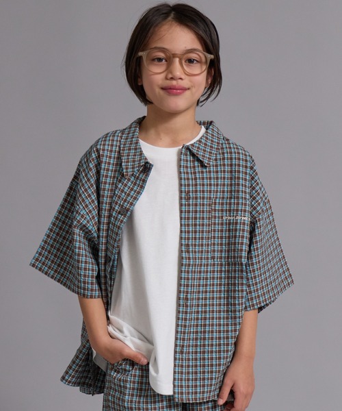 PAIRMANON STREET(ペアマノンストリート)の「【90-160cm】サッカーチェック オーバーサイズ 半袖シャツ【PAIRMANON STREET】(シャツ/ブラウス・キッズ・ブラック/ネイビー/ブラウン/グリーン・160/130/140/120/150/100/110/90)」の9枚目の写真