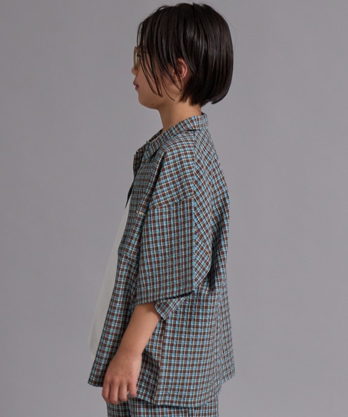PAIRMANON STREET(ペアマノンストリート)の「【90-160cm】サッカーチェック オーバーサイズ 半袖シャツ【PAIRMANON STREET】(シャツ/ブラウス・キッズ・ブラック/ネイビー/ブラウン/グリーン・160/130/140/120/150/100/110/90)」の10枚目の写真