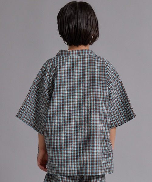 PAIRMANON STREET(ペアマノンストリート)の「【90-160cm】サッカーチェック オーバーサイズ 半袖シャツ【PAIRMANON STREET】(シャツ/ブラウス・キッズ・ブラック/ネイビー/ブラウン/グリーン・160/130/140/120/150/100/110/90)」の11枚目の写真