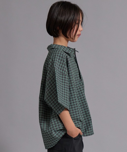 PAIRMANON STREET(ペアマノンストリート)の「【90-160cm】サッカーチェック オーバーサイズ 半袖シャツ【PAIRMANON STREET】(シャツ/ブラウス・キッズ・ブラック/ネイビー/ブラウン/グリーン・160/130/140/120/150/100/110/90)」の14枚目の写真