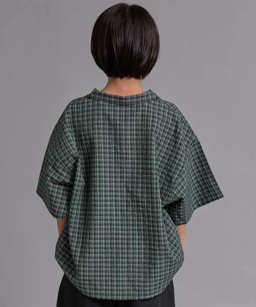PAIRMANON STREET(ペアマノンストリート)の「【90-160cm】サッカーチェック オーバーサイズ 半袖シャツ【PAIRMANON STREET】(シャツ/ブラウス・キッズ・ブラック/ネイビー/ブラウン/グリーン・160/130/140/120/150/100/110/90)」の15枚目の写真