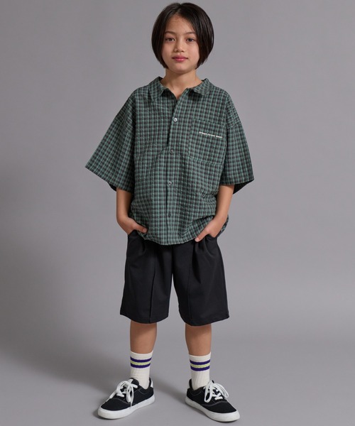 PAIRMANON STREET(ペアマノンストリート)の「【90-160cm】サッカーチェック オーバーサイズ 半袖シャツ【PAIRMANON STREET】(シャツ/ブラウス・キッズ・ブラック/ネイビー/ブラウン/グリーン・160/130/140/120/150/100/110/90)」の16枚目の写真