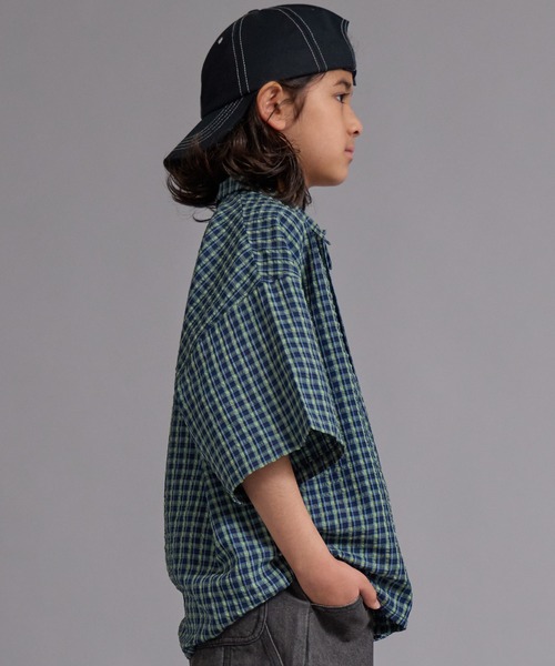 PAIRMANON STREET(ペアマノンストリート)の「【90-160cm】サッカーチェック オーバーサイズ 半袖シャツ【PAIRMANON STREET】(シャツ/ブラウス・キッズ・ブラック/ネイビー/ブラウン/グリーン・160/130/140/120/150/100/110/90)」の19枚目の写真