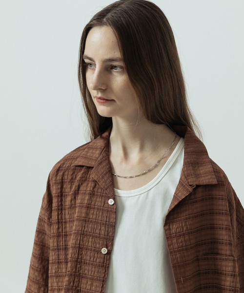SLICK（スリック）の「【SLICK/スリック】Sheer Check Open Collar Shirt/シアーチェックオープンカラーシャツ（シャツ/ブラウス・メンズ・キナリ/ブラウン/スミクロ・1/3/2）」の3枚目の写真