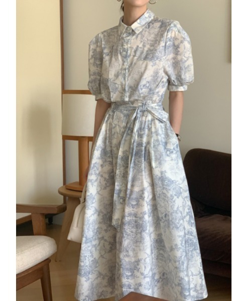 FAVORITO(ファヴォリート)の「パフスリーブリボンカットジャガードワンピース(ワンピース・レディース・ブルー/ピンク・F)」の21枚目の写真