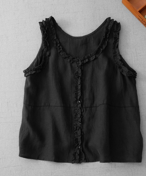 AMAJI（アマジ）の「ラウンドネック フリル襟 ノースリーブ ブラウス（シャツ/ブラウス・レディース・ブラック・MEDIUM/LARGE/X-LARGE）」の2枚目の写真