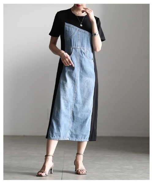 Sawa a la mode(サワアラモード)の「デニム×カットソー切替ワンピース(ワンピース・レディース・ブルー・FREE)」の22枚目の写真