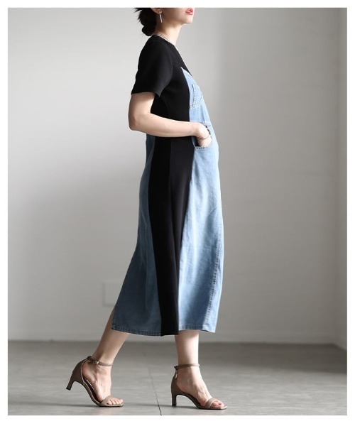 Sawa a la mode(サワアラモード)の「デニム×カットソー切替ワンピース(ワンピース・レディース・ブルー・FREE)」の5枚目の写真