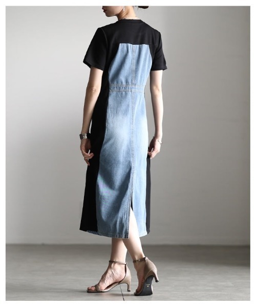 Sawa a la mode(サワアラモード)の「デニム×カットソー切替ワンピース(ワンピース・レディース・ブルー・FREE)」の6枚目の写真