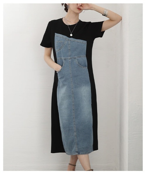 Sawa a la mode(サワアラモード)の「デニム×カットソー切替ワンピース(ワンピース・レディース・ブルー・FREE)」の9枚目の写真