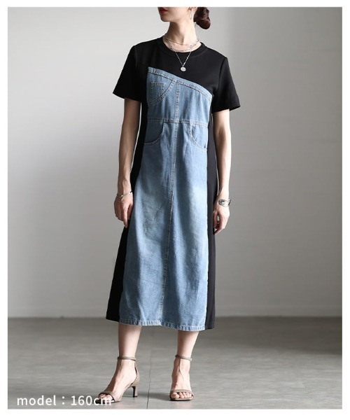 Sawa a la mode(サワアラモード)の「デニム×カットソー切替ワンピース(ワンピース・レディース・ブルー・FREE)」の10枚目の写真