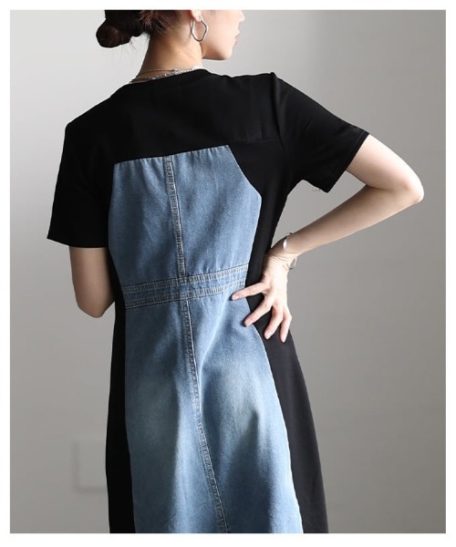 Sawa a la mode(サワアラモード)の「デニム×カットソー切替ワンピース(ワンピース・レディース・ブルー・FREE)」の11枚目の写真