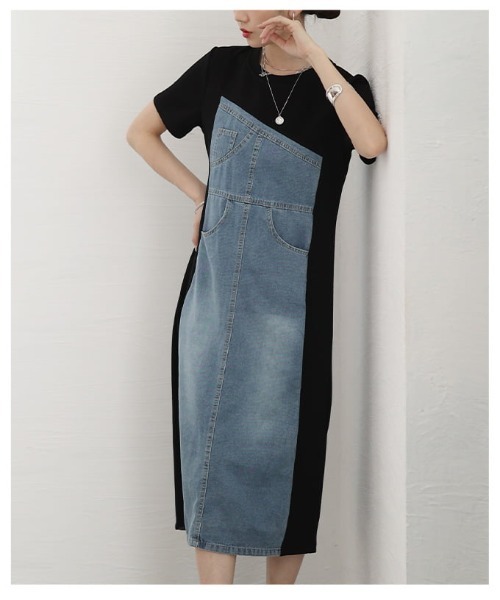 Sawa a la mode(サワアラモード)の「デニム×カットソー切替ワンピース(ワンピース・レディース・ブルー・FREE)」の13枚目の写真