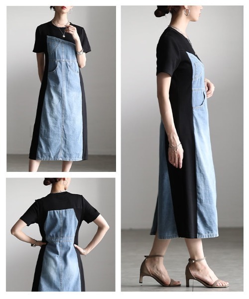 Sawa a la mode(サワアラモード)の「デニム×カットソー切替ワンピース(ワンピース・レディース・ブルー・FREE)」の14枚目の写真