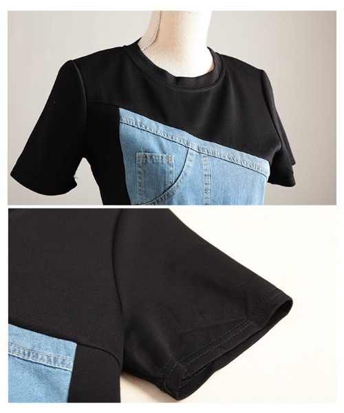 Sawa a la mode(サワアラモード)の「デニム×カットソー切替ワンピース(ワンピース・レディース・ブルー・FREE)」の16枚目の写真