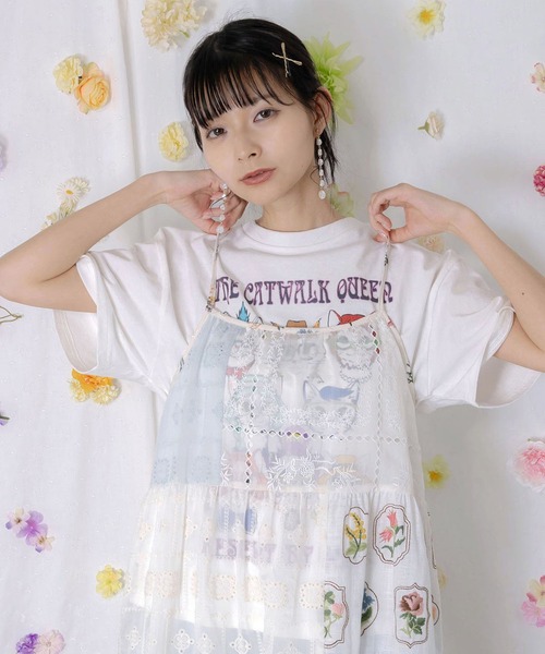 ScoLar(スカラー)の「ScoLar(スカラー) キャットウォーククイーン柄Tシャツ(Tシャツ/カットソー・レディース・チャコールグレー/オフホワイト/パープル・MEDIUM)」の12枚目の写真