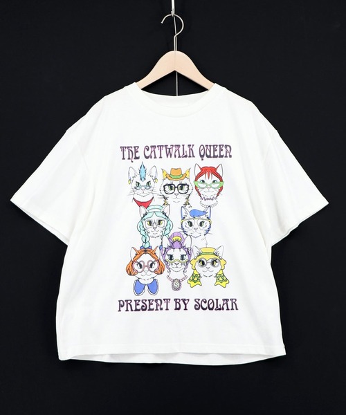 ScoLar(スカラー)の「ScoLar(スカラー) キャットウォーククイーン柄Tシャツ(Tシャツ/カットソー・レディース・チャコールグレー/オフホワイト/パープル・MEDIUM)」の13枚目の写真