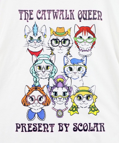 ScoLar(スカラー)の「ScoLar(スカラー) キャットウォーククイーン柄Tシャツ(Tシャツ/カットソー・レディース・チャコールグレー/オフホワイト/パープル・MEDIUM)」の14枚目の写真