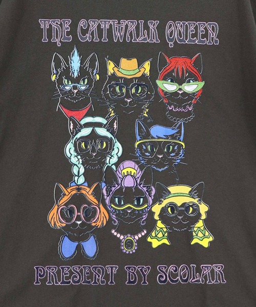 ScoLar(スカラー)の「ScoLar(スカラー) キャットウォーククイーン柄Tシャツ(Tシャツ/カットソー・レディース・チャコールグレー/オフホワイト/パープル・MEDIUM)」の6枚目の写真
