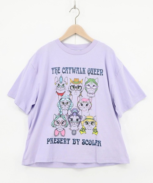 ScoLar(スカラー)の「ScoLar(スカラー) キャットウォーククイーン柄Tシャツ(Tシャツ/カットソー・レディース・チャコールグレー/オフホワイト/パープル・MEDIUM)」の16枚目の写真