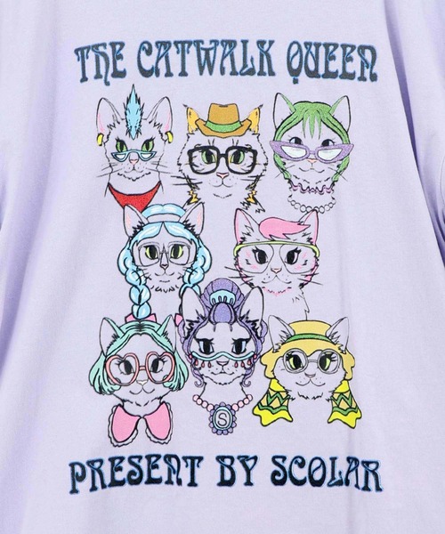 ScoLar(スカラー)の「ScoLar(スカラー) キャットウォーククイーン柄Tシャツ(Tシャツ/カットソー・レディース・チャコールグレー/オフホワイト/パープル・MEDIUM)」の4枚目の写真