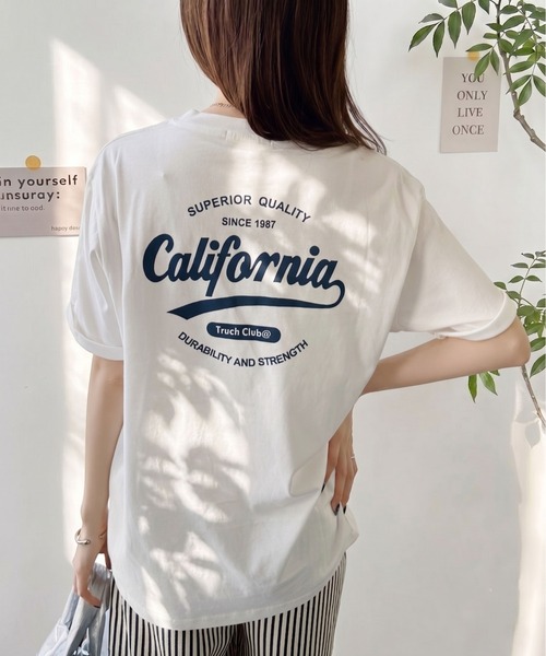 Eclat one(エクラワン)の「【ユニセックス】ゆるっとこなれ見え。Californiaバックプリント半袖ロゴTシャツ(Tシャツ/カットソー・レディース・ブルー/グレー/ホワイト/ブラック・FREE)」の2枚目の写真