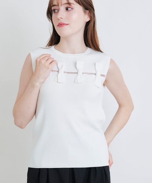 PICCIN(ピッチン)の「リボンノースリーブニット(ニット/セーター・レディース・オフホワイト/ブラック・M)」の3枚目の写真