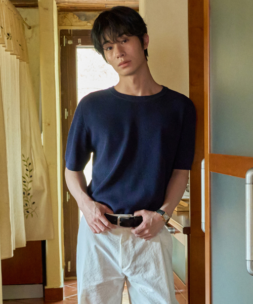 WEDNESDAY OASIS（ウェンズデーオアシス）の「ウォッシャブルエアリーレグランハーフニット_NAVY(WC26KN48)（ニット/セーター・メンズ・ネイビー・MEDIUM/LARGE/X-LARGE）」の2枚目の写真