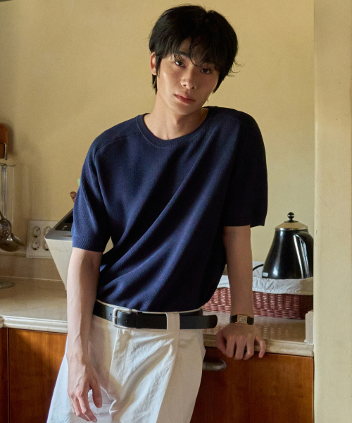 WEDNESDAY OASIS（ウェンズデーオアシス）の「ウォッシャブルエアリーレグランハーフニット_NAVY(WC26KN48)（ニット/セーター・メンズ・ネイビー・MEDIUM/LARGE/X-LARGE）」の4枚目の写真