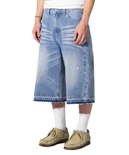 XTONZ(エクストーンズ)の「XP335 リペアペインティングバミューダデニムパンツ (BLUE)(その他パンツ・レディース・その他・SMALL/MEDIUM/LARGE)」の2枚目の写真