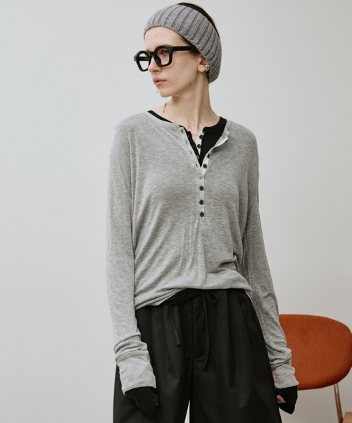 Auntie Rosa Holiday(アンティローザホリデー)の「シアーフライスへンリープルオーバー(Tシャツ/カットソー・レディース・グレー/ブラック/ブラウン・FREE)」の6枚目の写真
