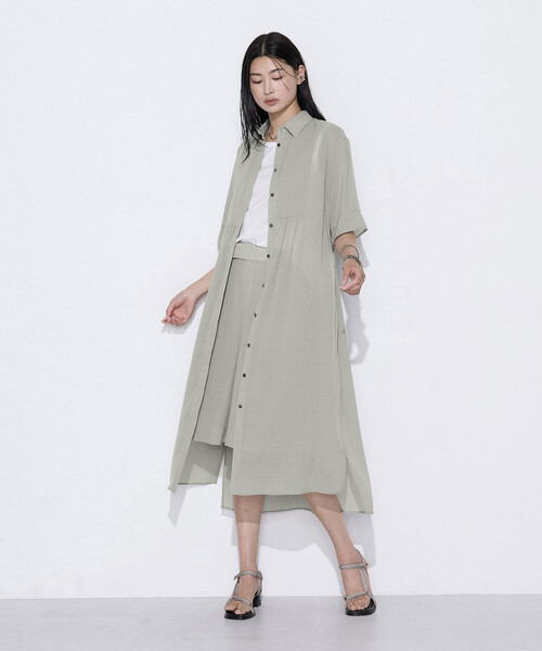COMME CA(コムサ)の「【セットアップ対応】【RE:撚】トリアセクールスラブ シャツワンピース(ワンピース・レディース・ブラック/ライトグレー/キナリ・9号/11号)」の1枚目の写真